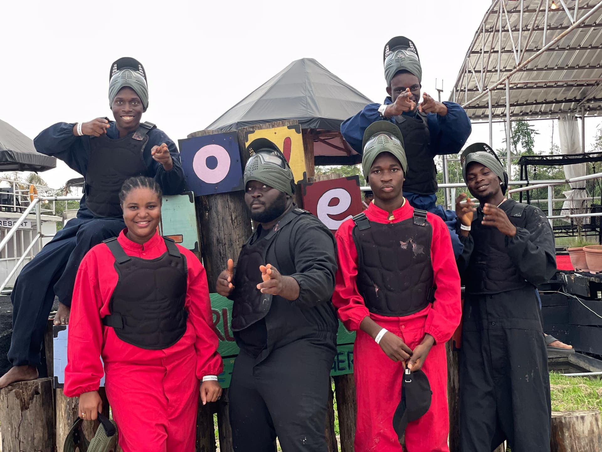 Book Club members in paintball gear during a hangout, July 2025